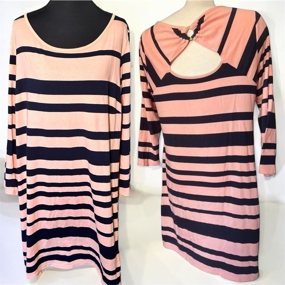 Crown & Ivy Pink and Navy Striped Sun Dress XL